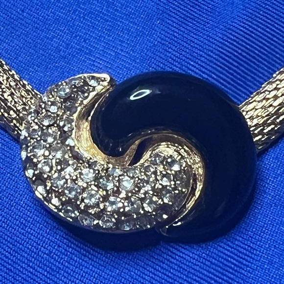ChristianDior Collar Necklace Rhinestone GoldTone BlackKnot Motif AuthenticPre❤️ - Picture 5 of 7